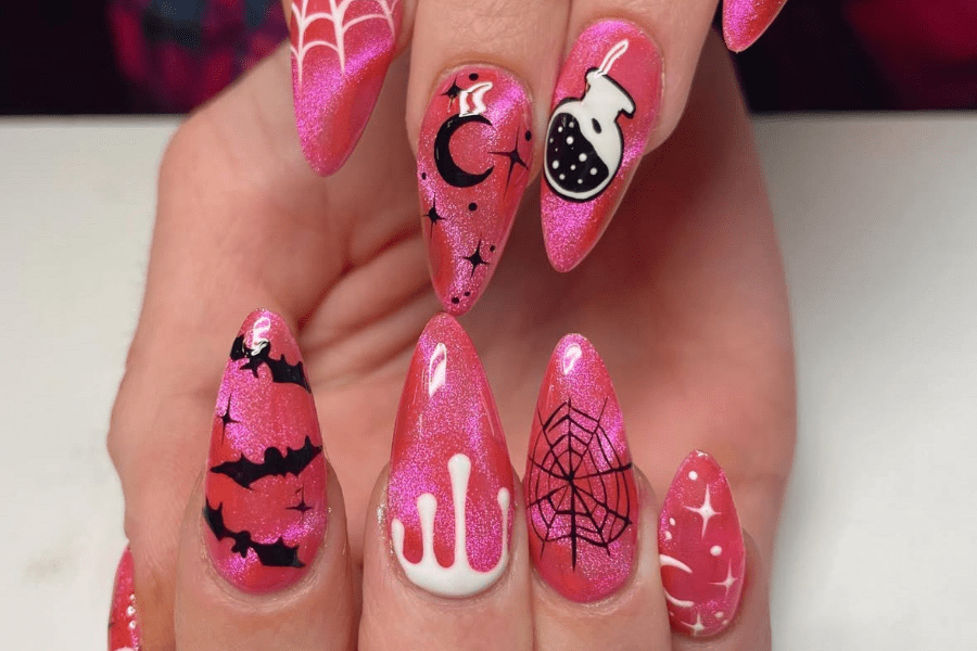 pink halloween nails
